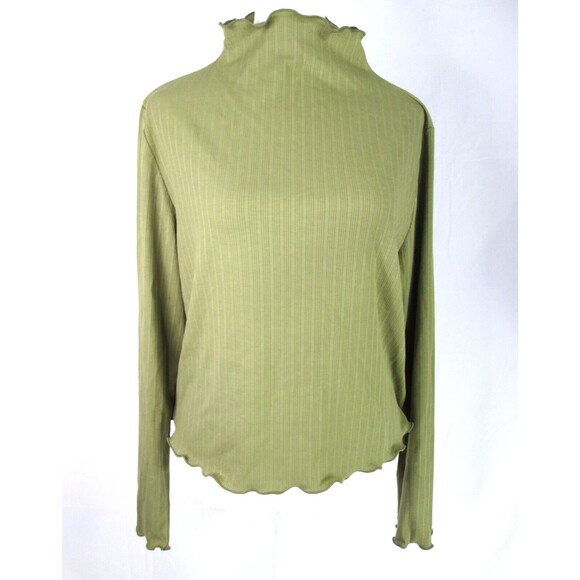 CIDER Green Long Sleeve Top 0XL Ribbed Tight Knit Mock Neck Curly Edges 23-430 - Picture 1 of 8